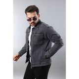 Little Cup Jeans Co Erkek Regular Fit Siyah Kar Yıkama Spor Model Fermuarlı Kot Ceket - XL