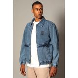 Little Cup Jeans Co Oversize Buz Mavi Yıkama Baskılı Erkek Fermuarlı Bomber Kot Ceket - Açık Mavi