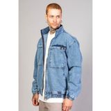 Little Cup Jeans Co Oversize Buz Mavi Yıkama Modelli Erkek Fermuarlı Bomber Kot Ceket %98 Pamuk Günlük Stil
