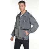 Little Cup Jeans Co Oversize Kar Yıkama Baskılı Erkek Fermuarlı Bomber Kot Ceket - XL - Antrasit