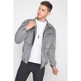 Little Cup Jeans Co Oversize Siyah Kar Yıkama Modelli Erkek Fermuarlı Bomber Kot Ceket - Füme