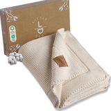 Little Dedi Alina%100 Organik Pamuklu Bebek Battaniyesi Kızlar/Erkek Çocuklar için 80x100 cm - Kundak ve Bebek Battaniyesi, Yumuşak Hafif Örgü Battaniye (Naturel)