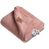 Little Dedi Alina%100 Organik Pamuklu Bebek Battaniyesi Kızlar/Erkek Çocuklar için 80x100 cm - Kundak ve Bebek Battaniyesi, Yumuşak Hafif Örgü Battaniye (Pembe)