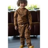 Little Gusto Çocuk Eşofman Takımı İçi Tüylü Kahve Fındık Desenli Organik Pamuk