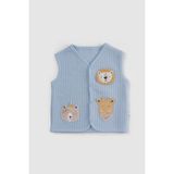 Little Gusto Kapitone Animal Aplikeli Mavi Bebek Yelek - 6 - 12 Ay
