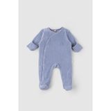 Little Gusto Kendinden Eldivenli Patikli Fitilli Kadife Bebek Tulumu Mavi - 0 - 3 Ay
