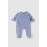 Little Gusto Kendinden Eldivenli Patikli Fitilli Kadife Bebek Tulumu Mavi