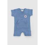 Little Gusto Organik Pamuk Bebek Şort Tulum Mavi - 6 - 9 Ay