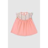 Little Gusto Organik Pamuk Fırfırlı Pembe Bebek Elbisesi Çizgili - 3 - 4 Yaş - Pembe - Krem
