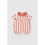 Little Gusto Organik Pamuk Müslin Bebe Yakalı Tulum Turuncu Çizgili - 1 - 2 Yaş