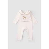 Little Gusto Pamuk Bebe Yakalı Tulum Playtime Tay Nakışlı - Krem - Bej - 3 - 6 Ay