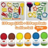 Little Play Dough Büyük Set 13 Parça Çiftlik Hayvanları + 11 Parça Deniz Canlıları Oyun Hamuru Kalıbı Seti + 6 Renk Doğal Oyun Hamuru (Kırmızı, Kahverengi, Sarı, Turuncu, Mavi, Yeşil) - Çok Renkli