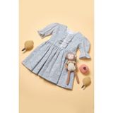 Little Pumpkin Çiçekli Kız Çocuk Bayramlık Elbise - 00404 Mavi - 1 - 2 Yaş