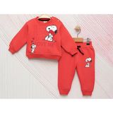 Little Pumpkin Kız Bebek Snoopy Baskılı Şardonlu Kışlık Eşofman Takım - 9 - 12 Ay - 023-Kırmızı