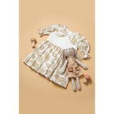 Little Pumpkin Yaprak Desenli Kız Çocuk Bayramlık Elbise - Beyaz - Açık Kahverengi - 2 - 3 Yaş