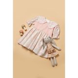Little Pumpkin Yaprak Desenli Kız Çocuk Bayramlık Elbise - Beyaz - Pembe - 2 - 3 Yaş