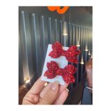Little Sparkle Co. Işıltılı Glitter Kırmızı Fiyonk Toka Seti – Bebek & Çocuk (Metal Toka) Saç Klipsi 2’li (6 cm)