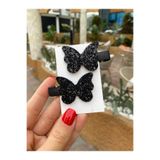Little Sparkle Co. Siyah Glitter Kelebek Klips Toka (2’li) – Işıltılı Bebek & Çocuk Saç Tokası