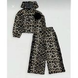 Little Star Kız Çocuk Çiçek Aksesuarlı Leopar Eşofman Takımı - 8 Yaş - Kahverengi