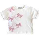 Little Star Kız Çocuk Fiyonk Baskılı İnci ve Taş Detaylı Bluz