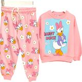 Little Tortoise Daisy Duck Karakterli Papatya Desenli Kız Çocuk Sweatshirt Takım - 6 - 7 Yaş - 01P-Pembe