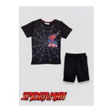 LİTTLE TORTOİSE Erkek Çocuk Siyah Spider-Man Baskılı Bisiklet Yaka Tişört Cepli Şortlu 2'Li Takım