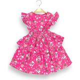 Little Tortoise Kız Çocuk Fırfırlı Çiçekli Elbise - 3 - 4 Yaş - 01P-Pembe