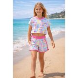 LITTLE&CO Kız Çocuk Deniz Temalı Renkli Desenli Şortlu Takım – Yazlık Crop Tişört & Şort 2’li Set 5-15 Yaş