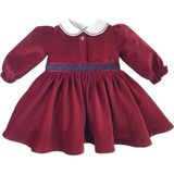 Littleku Bordo Kadife Nakışlı Uzun Kollu Kız Bebek Elbise