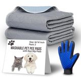LittleLiner Küçük Astar Gri Yıkanabilir Köpekler için Tımar Eldiveni - 2'li Paket Kaymaz, Süper Emici ve Hoş Dayanıklı Köpekler için Yeniden Kullanılabilir Pee Pedleri (36"x41") - Oyun kalemi, Koltuk ve Zemin