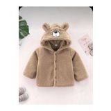 LittlePoffy Kahverengi Welsoft Polar Kumaştan Kapüşonlu Çocuk Mont