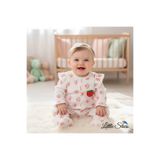 littleStars Baby Organik Pamuk Kumaşlı Çilek Desenli Patikli Tulum