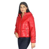 Liu Jo Kadın Kapüşonlu, Şişme Mont, Fermuarlı, Kırmızı, 36 Beden