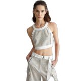 Liu Jo Kadın Kolsuz Crop Bluz, Logolu Yuvarlak Yaka, Ekru, S