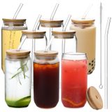 Liuruiyu Bambu Kapaklı Cam İçme Bardakları Cam Pipetli - 16 oz Bira için Şekilli Züccaciye, Buzlu Kahve, Kokteyl, Viski ve Daha Fazlası için Kokteyl, Viski ve Hediye Vermek için Mükemmel 8 Paket