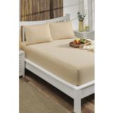 LIV CALISTA 200x200 Lastikli Çarşaf Takımı Pamuklu Ranforce Nevresim Kumaşı Battal Boy 30 Cm Kenar Bej