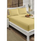 LIV CALISTA 200x200 Lastikli Çarşaf Takımı Pamuklu Ranforce Nevresim Kumaşı Battal Boy 30 Cm Kenar Sarı