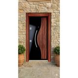Liv Concept Modern Dalga Tasarımlı Siyah & Ceviz Lüks Villa Çelik Kapısı (110X210 Cm)