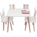 Liva Ahşap Ahşap Çocuk Oyun ve Aktivite Masa Sandalye Takımı 1 Masa + 2 Sandalye - Beyaz