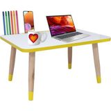 Liva Ahşap Laptop Tablet Bilgisyar ve Kahvaltı Sehpası Çalışma Masası - 59 x 43cm - Beyaz - Sarı