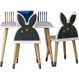 Liva Ahşap Tavşanlı Çocuk Aktivite Oyun Masa Sandalye Takımı 60 x 45 cm - Gri