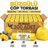 Liva Ambalaj Büzgülü Çöp Torbası Büyük Boy 65X70 cm Limon Kokulu 30 Rulo 300 Adet
