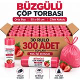 Liva Ambalaj Büzgülü Çöp Torbası Orta Boy 55X60 cm Çilek Kokulu 30 Rulo 300 Adet