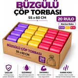 Liva Ambalaj Büzgülü Çöp Torbası Orta Boy 55X60 cm Karışık Kokulu Lavanta Limon Çilek 20 Rulo 200 Adet - Karma