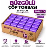 Liva Ambalaj Büzgülü Çöp Torbası Orta Boy 55X60 cm Lavanta Kokulu 20 Rulo 200 Adet