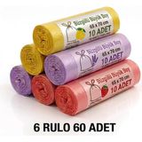 Liva Ambalaj Büzgülü Kokulu Çöp Torbası Büyük Boy 65X70 cm - 6 Rulo 60 Adet (Limon, Lavanta, Çilek) - 65 x 70 cm