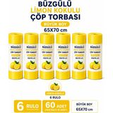 Liva Ambalaj Büzgülü Limon Kokulu Çöp Torbası Büyük Boy 65X70 cm - 6 Rulo 60 Adet - 65 x 70 cm