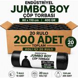 Liva Ambalaj Endüstriyel Jumbo Boy Çöp Torbası 80X110 cm 400 gr 20 Rulo 200 Adet Ekstra Kalın Siyah Çöp Poşeti - 80 x 110 cm