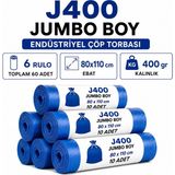 Liva Ambalaj J400 Jumbo Boy Endüstriyel Çöp Poşeti 80X110 cm 400 gr Kalın Mavi 6 Rulo 60 Adet - 80 x 110 cm