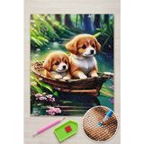 Liva Craft Elmas Mozaik Tablo, 50x40cm Yavru Köpekler Boncuk Yapıştırma Kiti